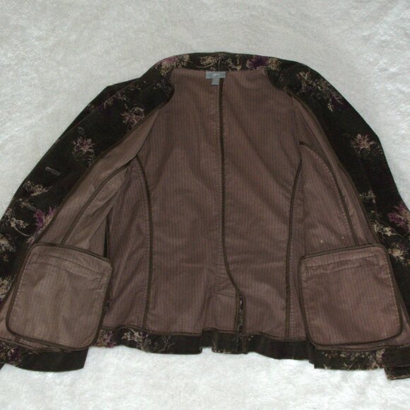 J. Jill Women's MP Blazer Boho Velvet Romantic Floral Stretch Blazer Brown - Picture 5 of 8